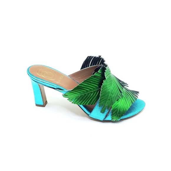 Baldowski Sandal Heel Open Toe Leaf Floral Green Blue Womens EUR 37/US 7 - Picture 9 of 10